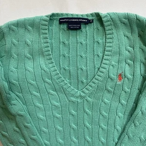 Ralph Lauren Sport Sweater Women’s XS Orange Cable Knit Crewneck Cotton - Picture 1 of 6