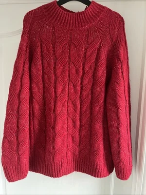 TU Women’s Red Fleck Cable Knit High Neck Long Sleeve Jumper Size 12 - Image 1 of 4