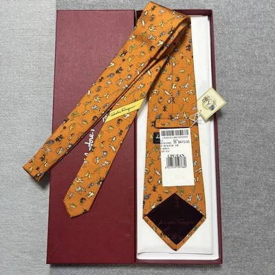 Corbata Salvatore Ferragamo por todas partes patrón animal estampado 100% seda naranja Foto 1 de 4