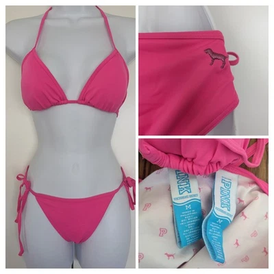 2009 Vintage Victoria's Secret ROSA perro strink bikini traje de baño rosa intenso Y2K M Foto 1 de 4