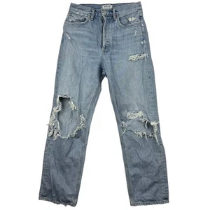 Pantalones de mezclilla para mujer Agolde tiro alto desgastados rectos azules talla 26 años 90 cintura pintada - Imagen 1 de 6