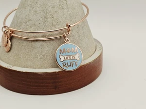 ALEX & ANI Rose Gold " Mom Life Is RUFF " 🐾 🐕 🐾🐩Charm Bangle Bracelet ✨️ - Picture 1 of 10