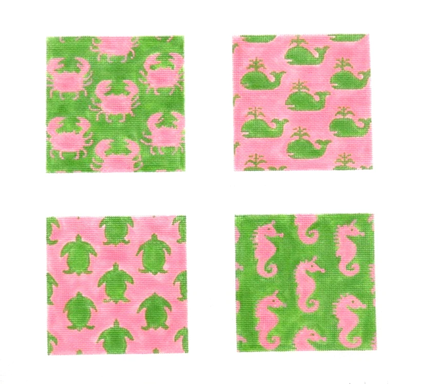 Kate Dickerson Preppy Sealife Coaster Set Handpainted Needlepoint Canvas - Image 1 of 1