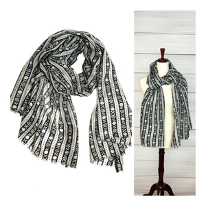 Wool Lightweight Scarf Shawl by Khadi and Co Bess Nielsen Gray Striped Large - Picture 1 of 11