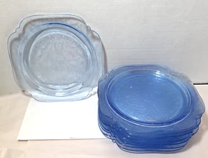 Federal Glass MADRID Blue Scroll Dinner Plate 10½” Depression Glassware Lot of 8 - Picture 1 of 7