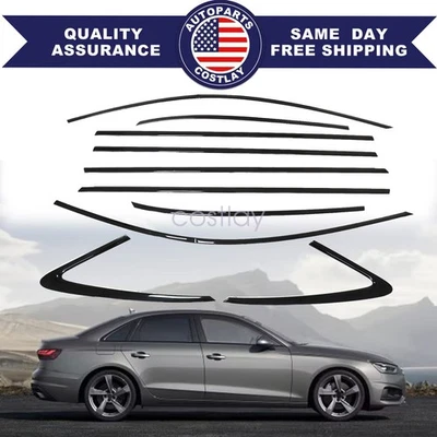 FOR Audi A4 S4 20-25 10pcs Gloss Black Car Window Molding Trim Strip Cover USA - Image 1 of 4