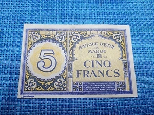 π²π¦ Morocco 5 francs 1943 P-33 WWII Banknotes 072625-20 - Picture 1 of 2