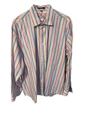 Alan Flusser 衬衫男式 XXL 条纹纽扣长袖棉质 — 第 1/3 张图片