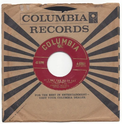 JOHNNY MATHIS, "IT'S NOT FOR ME TO SAY" - Image 1 of 3