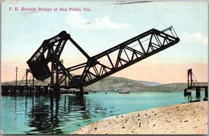Postal de San Pedro 1914, California "P.E. PUENTE BASCULE" Pacific Electric Ry. - Imagen 1 de 2