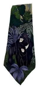 Vintage 90s WWF World Wildlife Fund Necktie Mountain Gorilla 100% Silk Nature - Picture 1 of 4