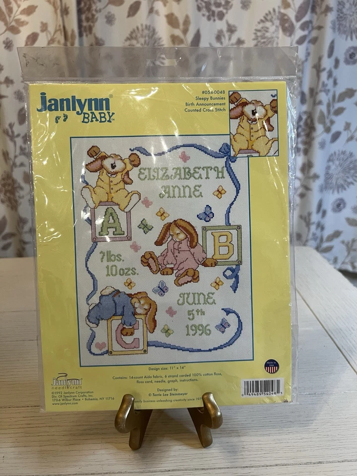 Vintage 1992 Janlynn Baby Counted Cross Stitch Kit Sleepy Bunnies 11”x14” Sealed - Image 1 of 4