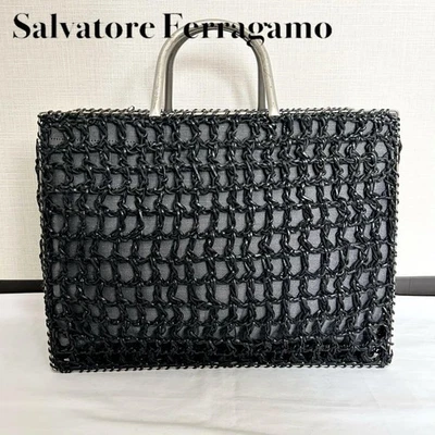 Ferragamo Handbag Tote Bag Straw Black - Image 1 of 4