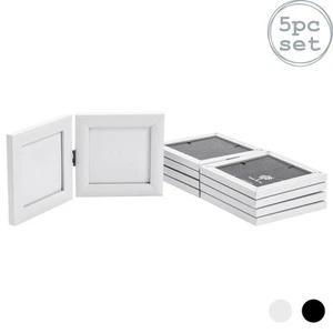 5x Folding 2 Photo Frames Standing Hanging Picture Display 4 x 4" White - Picture 1 of 5