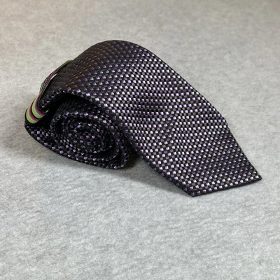 Corbata de cuello Resilio para hombre púrpura negro patrón tejido de canasta hecha a mano 100 % seda Foto 1 de 4