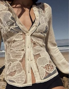 Zara Ecru Openwork Contrast Knit Cardigan Size M /S NWT ❤️ - Picture 1 of 8