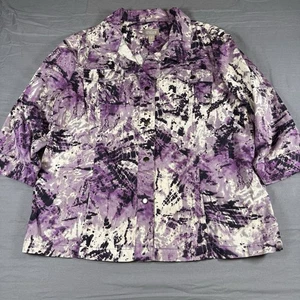 Chico's Size Large/2 Purple Floral Artsy Open Jacket Stretch - Picture 1 of 5