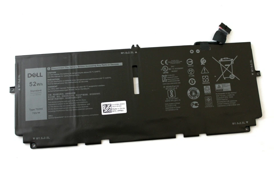 Batería de iones de litio FP86V Dell XPS 9300 genuina OEM 52Wh 722KK Foto 1 de 1