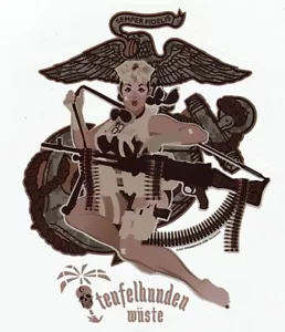 GERMAN MILITARY DESERT MARINE PinUp Girl STICKER Art DECAL by Bawidamann ©️2007 - Picture 1 of 2