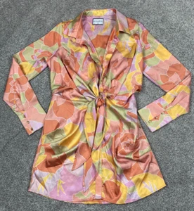 Runaway Dress Womens Small Satin Shirt Popover Floral Funky Belted Mini Unique - Picture 1 of 10