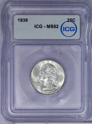 1939 Washington Quarter 25C ICG MS62 - Image 1 of 2