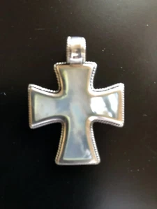 Sterling Silver 925 Marcasite Mother Of Pearl Inlay Slide Cross Pendant - Picture 1 of 7