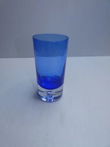 Block Crystal Stockholm Pattern Tall Drinking Glass, Blue w Clear Base w Button - Picture 1 of 6