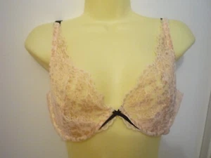 VICTORIA'S SECRET BRA-SZ 36DD--LACEY LIGHT PINK-BLACK TRIM-- UNDERWIRE-2 HOOKS - Picture 1 of 4