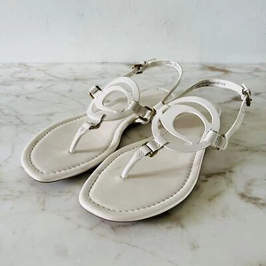COACH Jeri Solid Chalk Leather Thong Sandal Logo Accent - US 6.5 - Picture 1 of 12