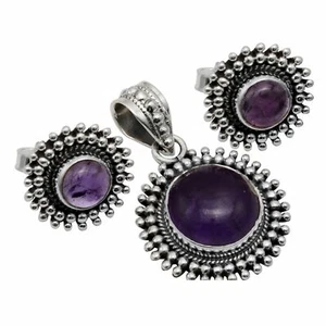 Amethyst 925 Sterling Silver Valentine Gift Pendant + Earrings Jewelry ST-083 - Picture 1 of 1