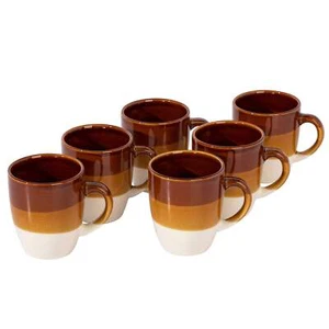 Gibson Home Yellowstone 6 Piece 12 oz Stoneware Mug Set in Brown & White - Picture 1 of 1