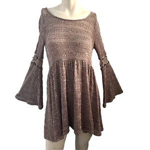 Basil Lola Sweater Womens Small Top Pink Peasant Textured Boho Bell Sleeves y2k - Picture 1 of 9