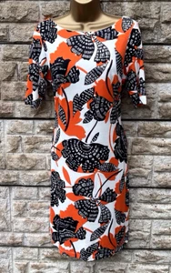 Ladies M&S Collection Orange Mix Jersey 1/2 Sleeve Pencil Style Dress UK 8 - Picture 1 of 13