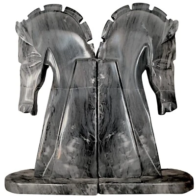 Set Buchstützen Pferde IN Marmor Natürlich Grau Italian Marmor Bookend Set H 22 - Bild 1 von 4