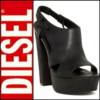 $225 DIESEL Black Leather Tulley Platform Heels Sandals Shoes ~ 9,10 M3020 - Image 1 of 4
