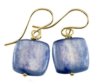 Pendientes de cianita cuadrados azules de oro macizo de 14 k pequeñas gotas delicadas de plata de ley Foto 1 de 4