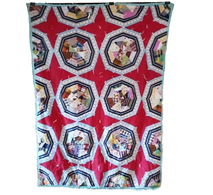 Vintage Patchwork Quilt Octagon Spider Web AS IS Small Baby Blanket 52" x 37" - Picture 1 of 23