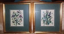 Abstract Floral Watercolors Gold Frames Signed Numbered - 14"x16" - Set of Two