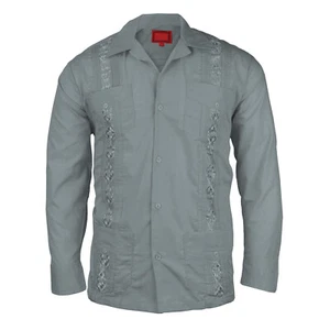 Guayabera Men's Cuban Beach Wedding Long Sleeve Button-Up Casual Dress Shirt - Picture 1 of 24