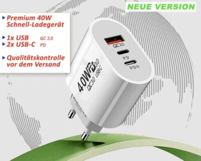 USB C Schnell Ladegerät für Iphone Samsung Laptop 40W, Multiport mit USBC + USB - Bild 1 von 4
