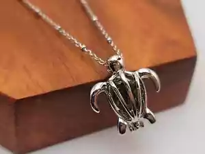 100% Genuine Natural Moldavite Turtle Locker Necklace  Silver Tone - Picture 1 of 8