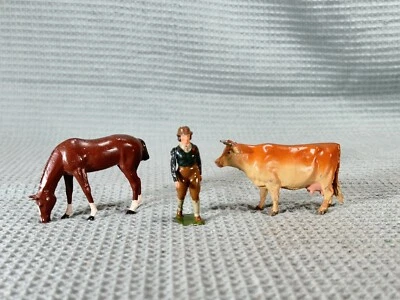 Britains #54F Farm Army Girl Cow & Horse Vintage Lead Figures - Image 1 of 4