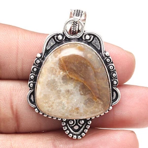 Pendant Fossil Coral Gemstone Valentine'Day Gift Silver Jewelry 2" - Picture 1 of 7