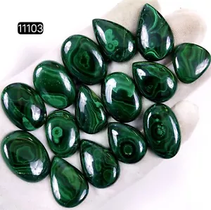 Lote de 15 piezas de cabujón de malaquita natural de 484 quilates sin pulir 30x20-20x18 mm #R-11103 - Imagen 1 de 4