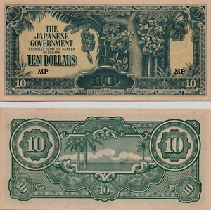 MALAYA 10 DOLLARS P-M7c 1942 UNC JAPAN WAR II JIM Invasion MALAYSIA BIL BANKNOTE - Picture 1 of 2