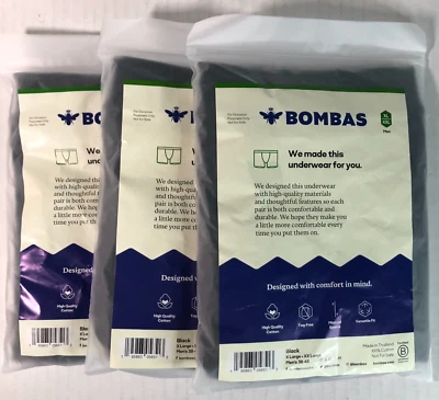 Lot Of 3 Bombas Boxer Briefs Black Cotton Mens Shorts Underwear XL/XXL 38-45 - Image 1 of 3