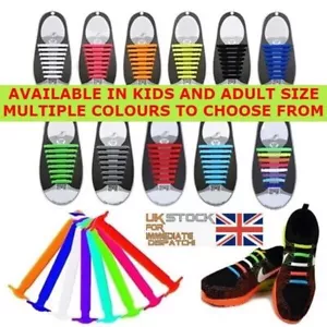 Elastic Shoe Laces No Tie Silicone Rubber shoelaces trainers shoes Adults & Kids - Picture 1 of 63