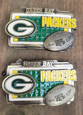 Green Bay Packers NFL Belt Buckle Lot Of 2 Vtg Footcball Great American Products Cover