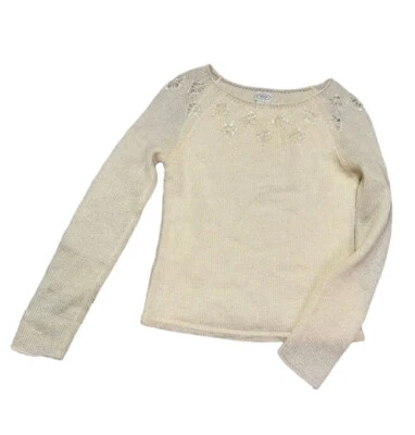 Talbots Kids Soft Mohair Sweater Ivory Sequins Lined Open Knit Sz 16 NEW C43 - Image 1 of 4