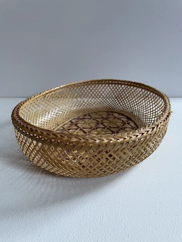 Small Rattan Storage Basket With Purple/PlumAccents Cover